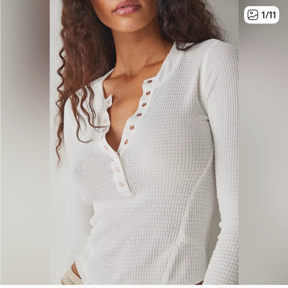 Free people One of the Girls Henley Waffle Long Sleeve Gray XS